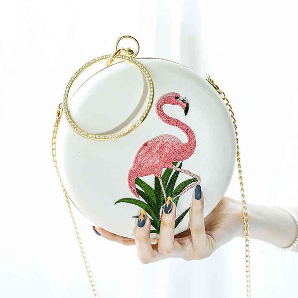 

bag female 2021 embroidered flamingo diamond ring handbag banquet oblique cross fashion chain dinner