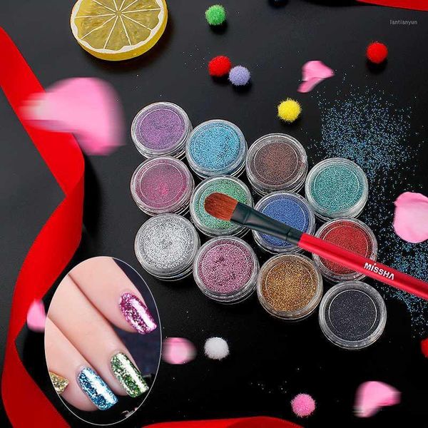 

bearpaw 16colors 1 bottle laser shinning pigment nail art glitter powder tips for body craft polish salon 3d decoration1, Silver;gold