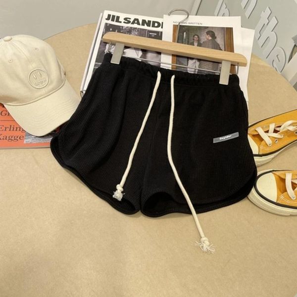 

women's shorts elastic lace-up casual summer 2021 solid color loose sports running fitness high waist beach female, White;black