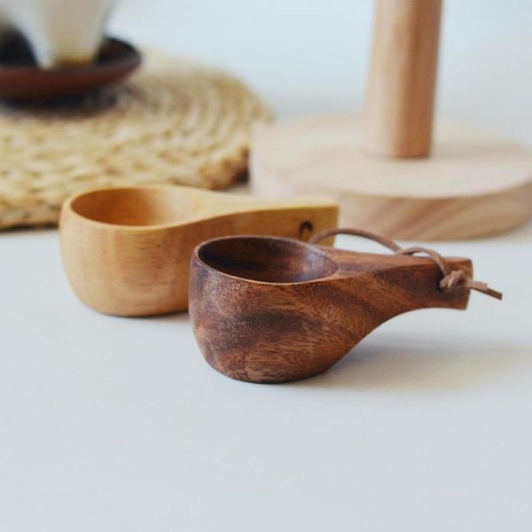 

cups & saucers natural solid wood smooth thick durable coffee water milk juice cup household carved kitchen home decorations