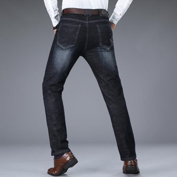

men's jeans vrokino brand 2021 autumn and winter straight stretch mid-waist denim trousers for men, Blue
