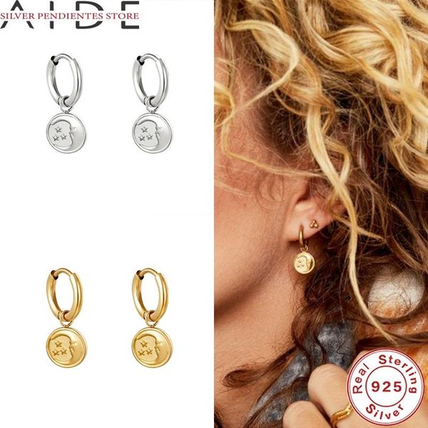 

hoop & huggie aide 925 sterling silver octagonal star round pendant earring hoops women gold crescent huggieÂ earrings jewelry 2021, Golden;silver