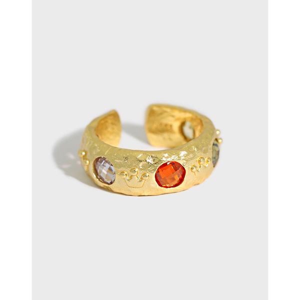 

cluster rings ins french luxury colorful zircon elegant s925 sterling silver ring female open diamond 18k gold plated jewelry, Golden;silver