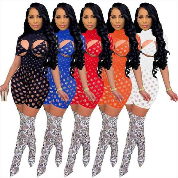 

bra fishnet short women tracksuits jumpsuit cut out hole playsuit bodysuit rompers 2 pieces sets for summer party club, Gray