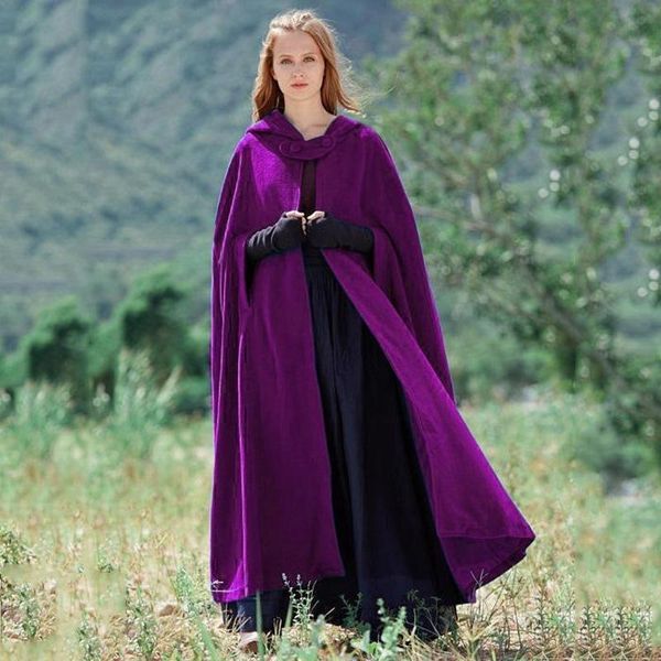 

women's trench coats women cloaks vintage thick hood floor-length medieval long cape wool hooded overcoats cloak cosplay costum, Tan;black