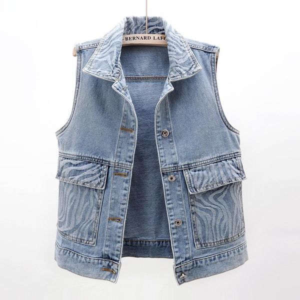 

women's vests 2021 summer vintage blue big pocket denim vest women waistcoat slim short sleeveless jacket coat student jeans female, Black;white