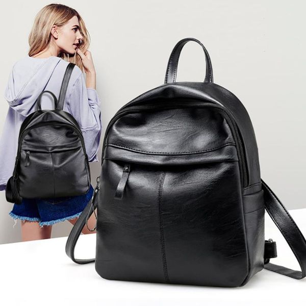 

outdoor bags pu leather anti theft backpack for women large capacity school teenage girls solid black travel