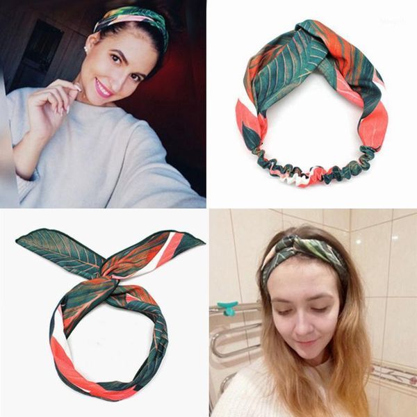 

bohemian hair band summer style ribbon printed headband for women retro cross knot ladies accessories1