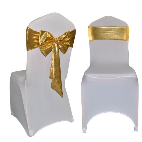 

100pcs/lot grade europe luxury gold/silver stretch lycra chair bow tie band sash for wedding party decoration customized sashes