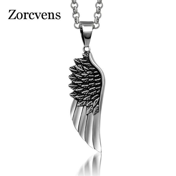 

pendant necklaces modyle men choker stainless steel vintage gothic feather angel wing pendants necklace retro punk jewelry never fade, Silver