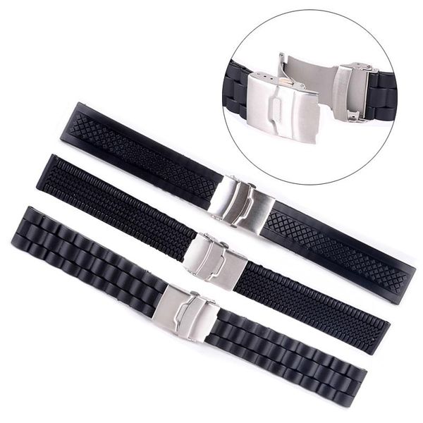 

watch bands shellhard 20/22/24mm black wristwatch band waterproof plastic sport strap deployment buckle watches 3 styles, Black;brown