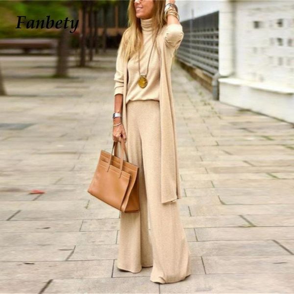 

women's two piece pants women autumn spring casual outfits fashion elegant solid soft vest long cardigan + wide leg pant suit female co, White