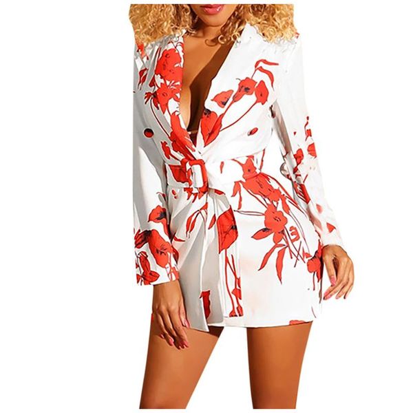 

casual dresses for women fashion lapel print button sleeve long belt mini suit dress party elegant z1209, Black;gray