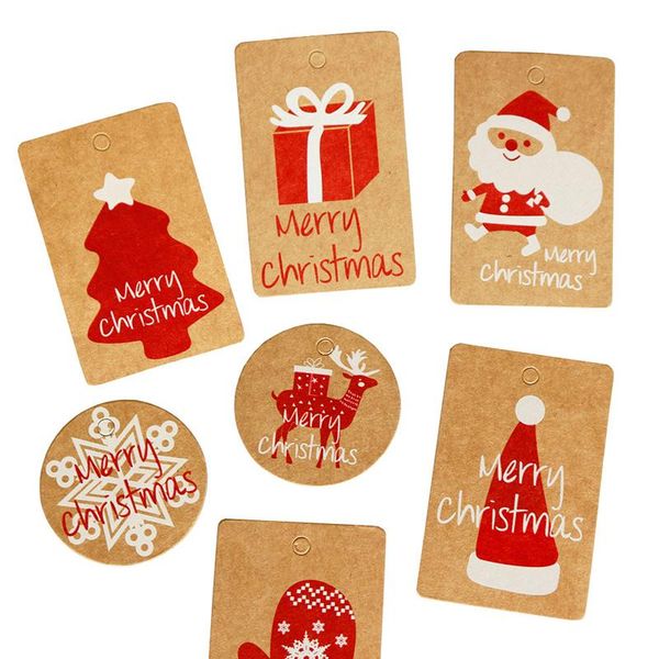 

christmas decorations hang tags 1set diy handmake multi purpose nature color kraft paper wedding party decoration craft gift red pattern