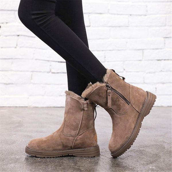 

winter thick warm snow boots women 2021 autumn flat bottom short tube, Black