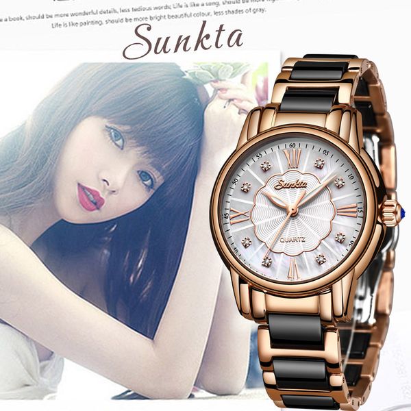 

relogio feminino sunkta women watches waterproof stainless steel brand luxury fashion ladies quartz watch montre femme 210517, Slivery;brown