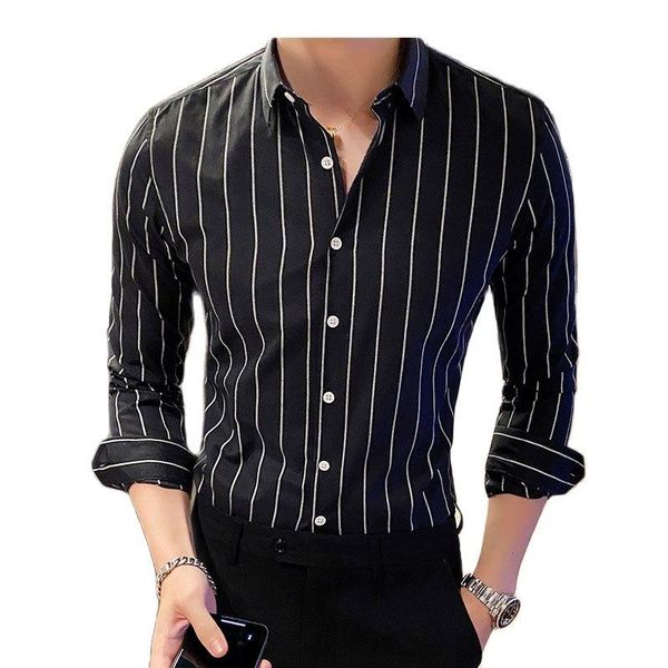

spring 2021 fashion men's shirt slim long sleeve striped size -5xl casual shirts, White;black