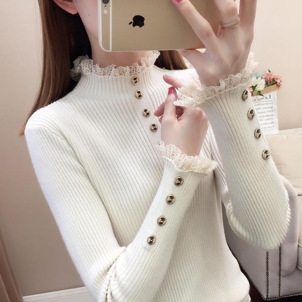 

women's sweaters 475439 real s button lace half high collar bottoming sweater [32 right, zone n] 2021ag, White;black