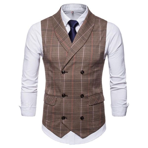 

men's casual checkered double breasted waistcoat vests, Black;white