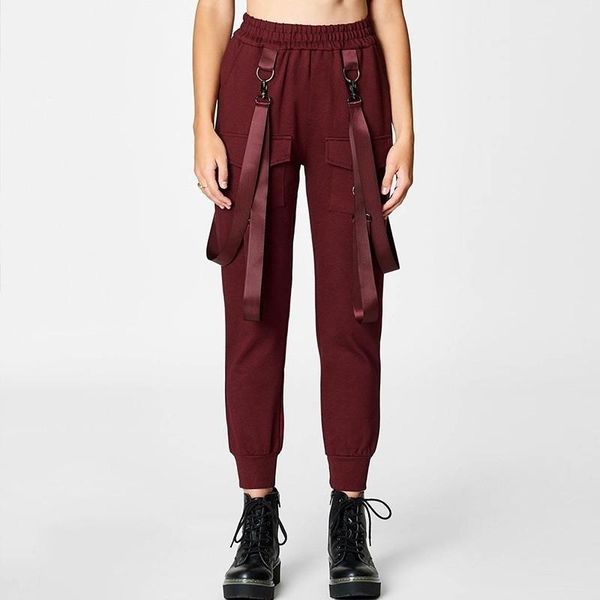 

women's pants & capris cargo female s-l pockets punk sling women trousers elastics waist ankle-length pantalones mujer pantalone, Black;white