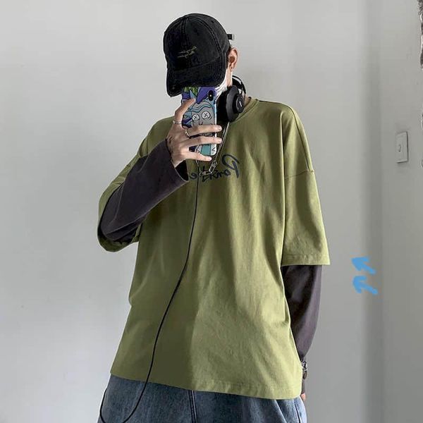 

women's t-shirt punk oversized tshirt women t shirt men autumn long-sleeved loose fake two hip-hop couple outfit gothic clothes, White