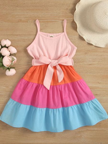 

toddler girls color block ruffle hem belted cami dress she, Red;yellow