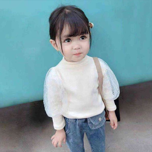 

cute girl t shirt winter baby long sleeve turtleneck lace bottoming cotton toddler undershirt kawaii clothing, Blue