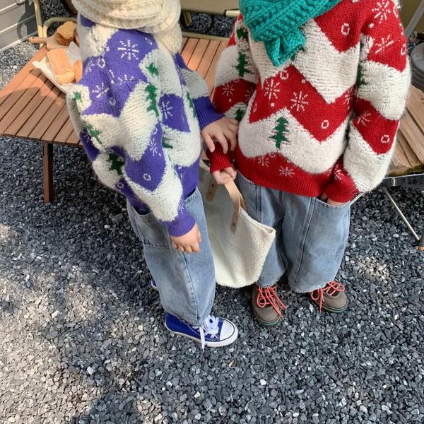 

pullover melario christmas sweaters 2021 autumn and winter boys girls long-sleeved knitted clothing clothes 2 7 years, Blue