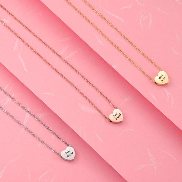 

pendant necklaces fnixtar 20pcs engrave friends heart stainless steel cable chain for women's girls jewelry, Silver