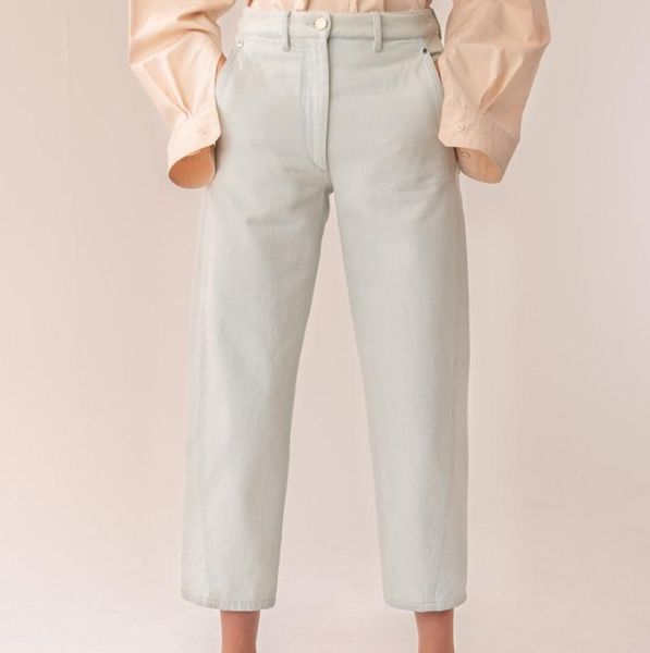 

women's jeans [elfstyle] - woman cotton cropped twisted seam high waist side pockets black white light blue