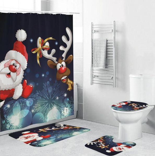 

santa claus elk merry christmas waterproof shower curtain carpet toilet cover bath mat pad 4 piece set 3d print bathroom decor curtains