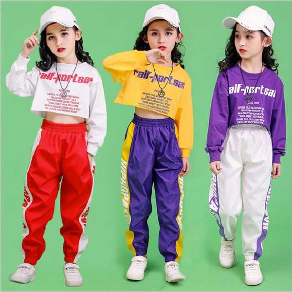 

fashion children clothes jazz dance costume for girls hip hop street dancing pants girls set kids performance dance clothes, White