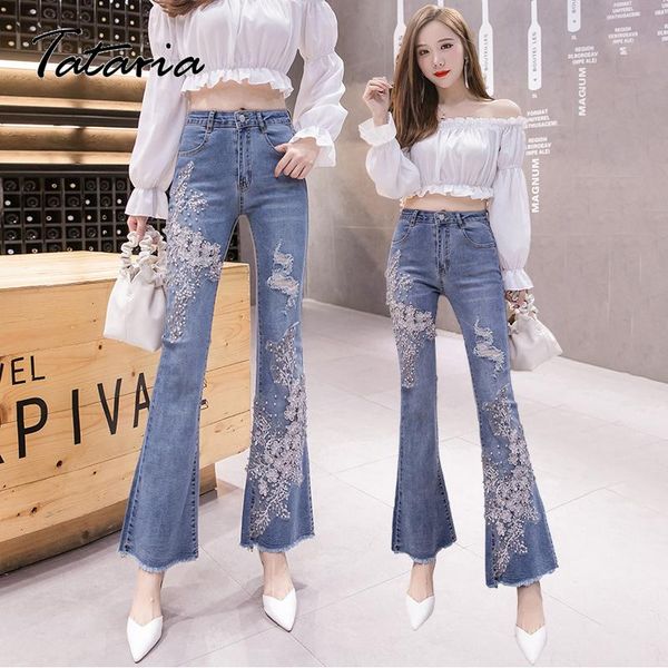

women's jeans 2021 spring high waist flare women bell bottom denim ladies skinny retro female ankle pants trousers, Blue
