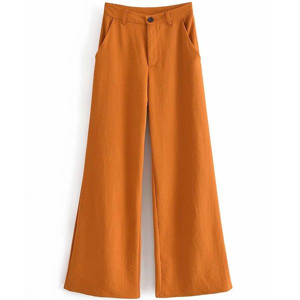 

women's pants & capris 2021 summer autumn casual career zipper closed high waist women wide leg ol style loose suit female, Black;white