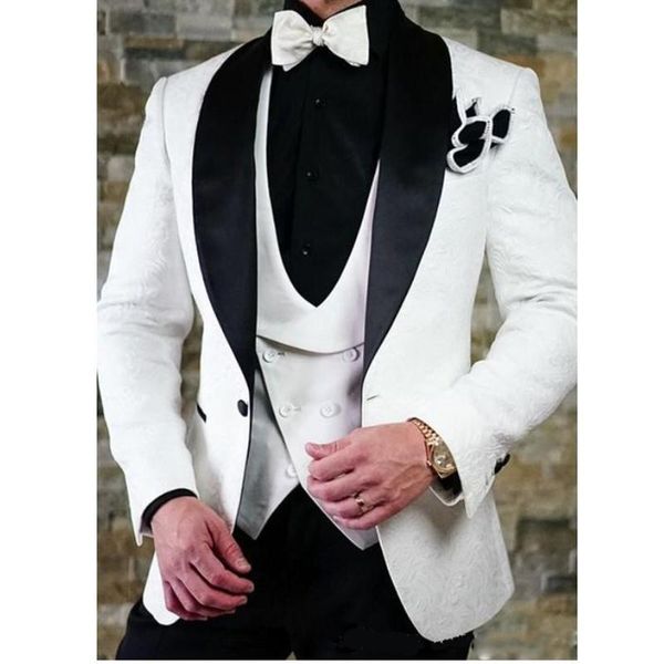

men's suits & blazers quality one button black shawl lapel groom tuxedos wedding men bridegroom suit (jacket+pants+bow+vest+thick handk, White;black