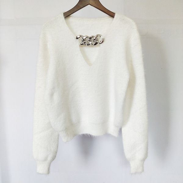 

women's sweaters womens designer fashion autumn and winter mink chain long sleeve ventilated knitted cic0, White;black