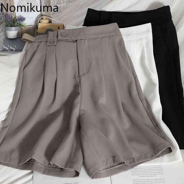

nomikuma korea summer solid women half pants causal high waisted trousers new knee-length pants mujer pantalones 6h423 210427, Black;white