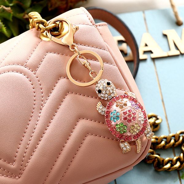 Novo na moda linda linda rhinestone tartaruga keychain bolsa de carro chave decoração chaveiros