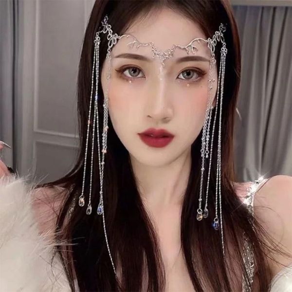 

hair clips & barrettes elegant shinning rhinestones long tassel hairwear waterdrop crystal retro hairband for women chinese style accessorie, Golden;silver