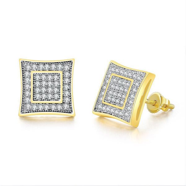 

new fashion gold silver micro setting bling cz stone square studs earrings for men women nice gift, Golden;silver