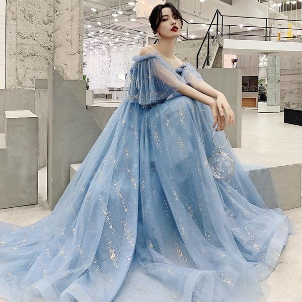 

ethnic clothing women fairy blue appliques sequin prom dress princess long tulle evening dresses robe de soirÃ©e, Red
