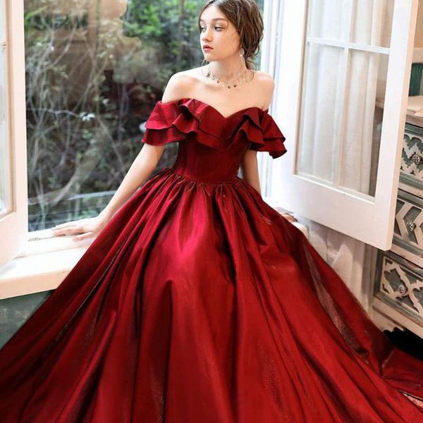 

ethnic clothing temperament evening dress charming bride wedding slash neck formal party elegant banquet maxi 3xl, Red