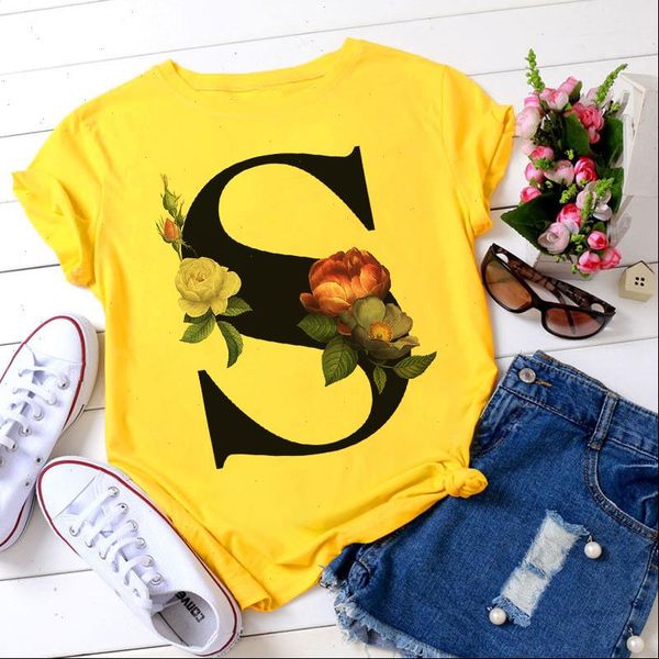

personality letter women vogue print flower lady aesthetic ulzzang casual harajuku summer graphic clothing, White