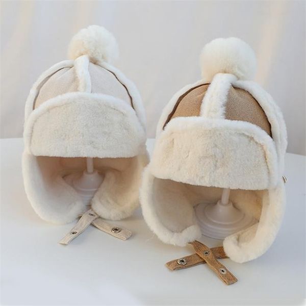 

baby boys girls hat kids children ear flap muff winter warm plush cotton cap outdoor lei feng cap beanie gifts hat 46-51cm 211023, Yellow