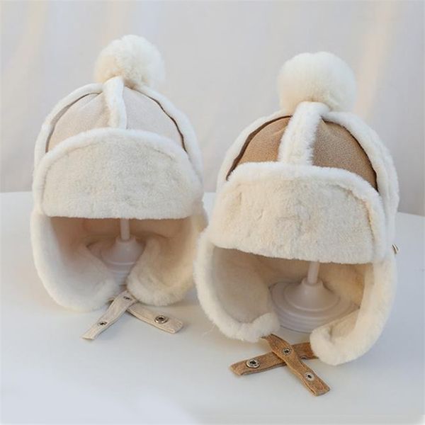 Neonate Ragazze Cappello Bambini Bambini Paraorecchie Manicotto Inverno Caldo Peluche Berretto di cotone Esterno Lei Feng Berretto Berretto Regali Cappello 46-51 cm 211023