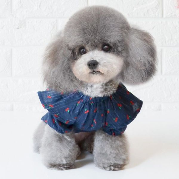 

dog apparel pet cherry pattern clothes white blue colors small puppy thin section two feet for pets