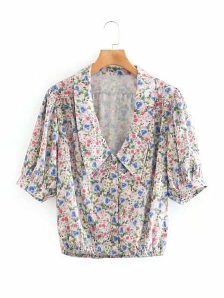 

women's blouses & shirts 2021 spring summer pastoral floral lapel short puff sleeve shirt goth zaraing sheining zanzeaing women blouse, White