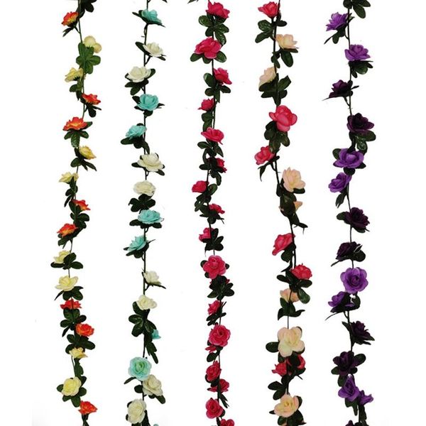 

decorative flowers & wreaths artificial rose flower vine, wedding backdrop arch wall decor, fake hanging plant ivy for table festival party