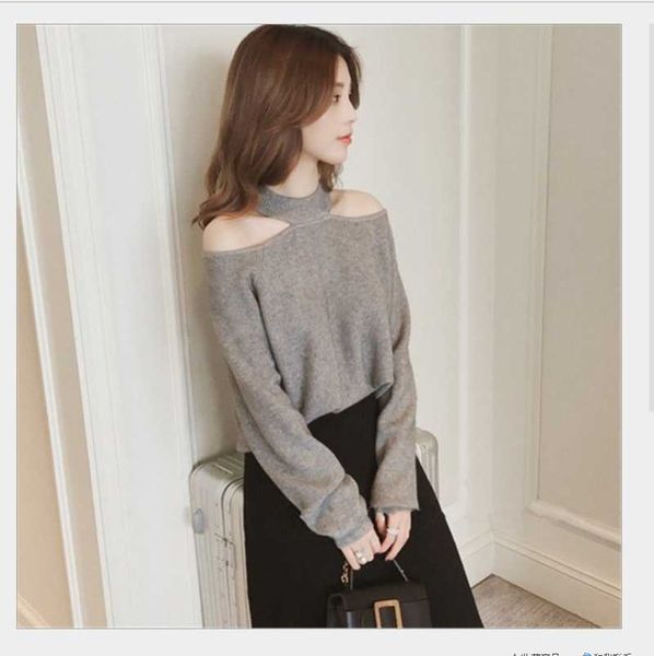 

women's sweaters off-the-shoulder hanging neck pure color pullover casual sweater autumn and winter korean version of the careful machi, White;black