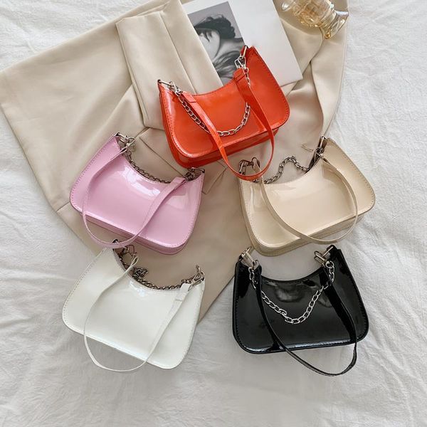 

evening bags fashion women chain shoulder casual all-match underarm hobos bag ladies pure color patent pu leather small handbags purse